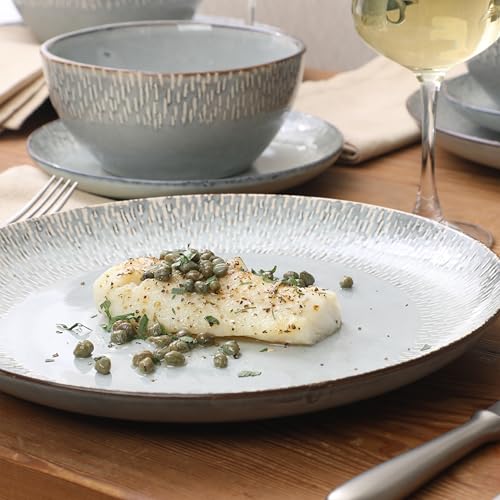 Jasper 16 Piece Plates and Bowls Reactive Glaze Dishes Stoneware Ceramic Dinnerware Set