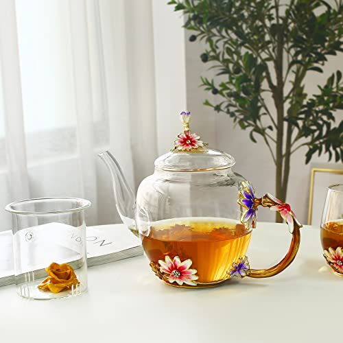 35OZ Enamel Glass Flower Teapot Gifts For Women
