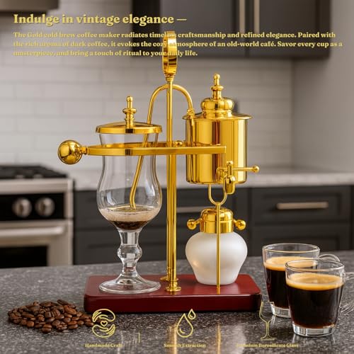 Belgium Royal Family Balance Syphon Unique Gravity Vintage Coffee Maker Vacuum Brewing System Gold 500 ml