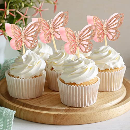 48 Pcs Butterfly Cupcake Toppers 3D