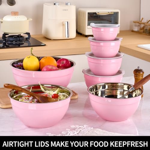 Pink Mixing Bowls with Lids Set of 7