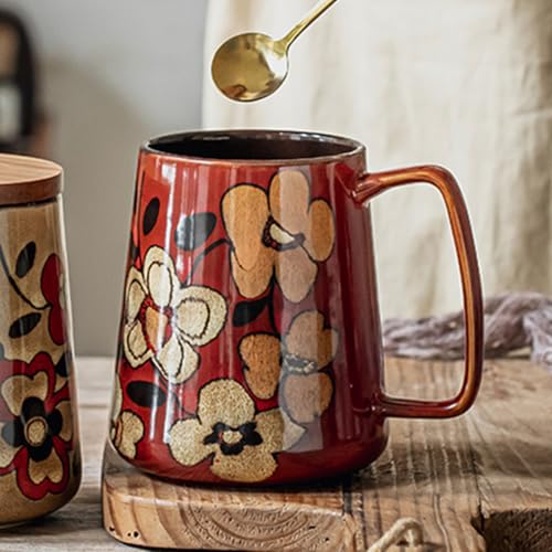 24 oz Extra Large Ceramic Coffee Mug Vintage Floral Cup with Handle