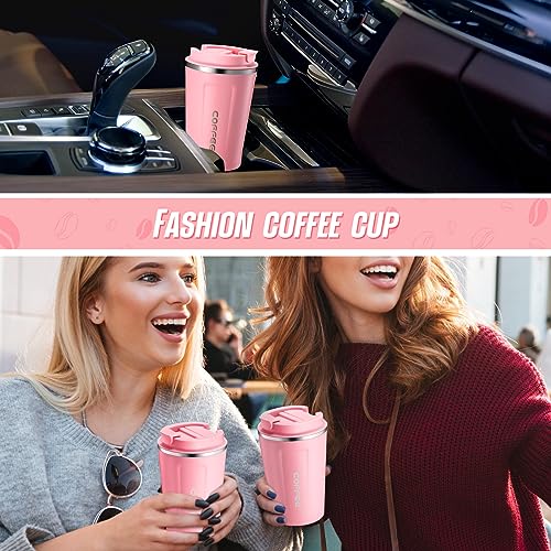4 Pcs 13 oz Travel Coffee Mug Insulated Reusable Coffee Cups with Leakproof Lid Stainless Steel Portable Tumbler for Keep Hot or Ice Milk Tea