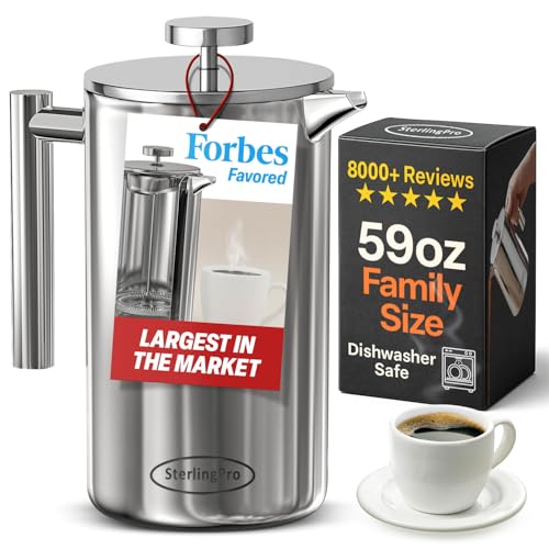 Non Toxic Extra Large Insulated Stainless Steel French Press Coffee Maker 59oz