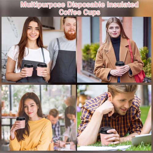 100 Set 4oz Disposable Espresso Cups with Lids Ripple Corrugated Paper Disposable Coffee Insulated Hot Ripple Cups for hot Chocolate (100 Count)