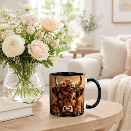 Rustic Floral Highland Cow Coffee Mug