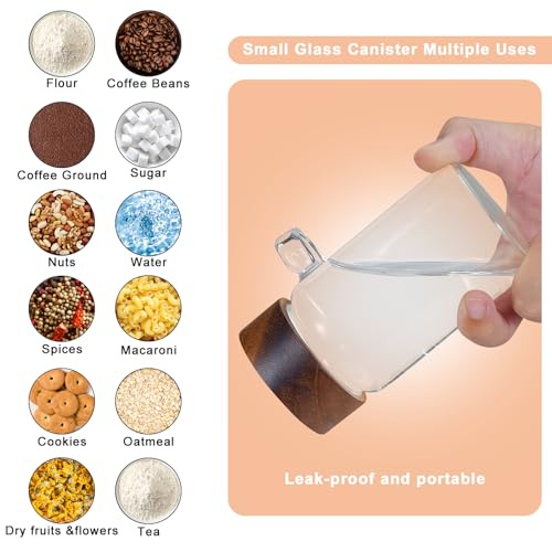 8 oz Small Glass Mason Jars with Scoop Wooden Screw Lid Spice Herb Storage Container Clear Round Glass Food Canister for Seasoning Sugar Tea Coffee Bean Spice Salts Pantry