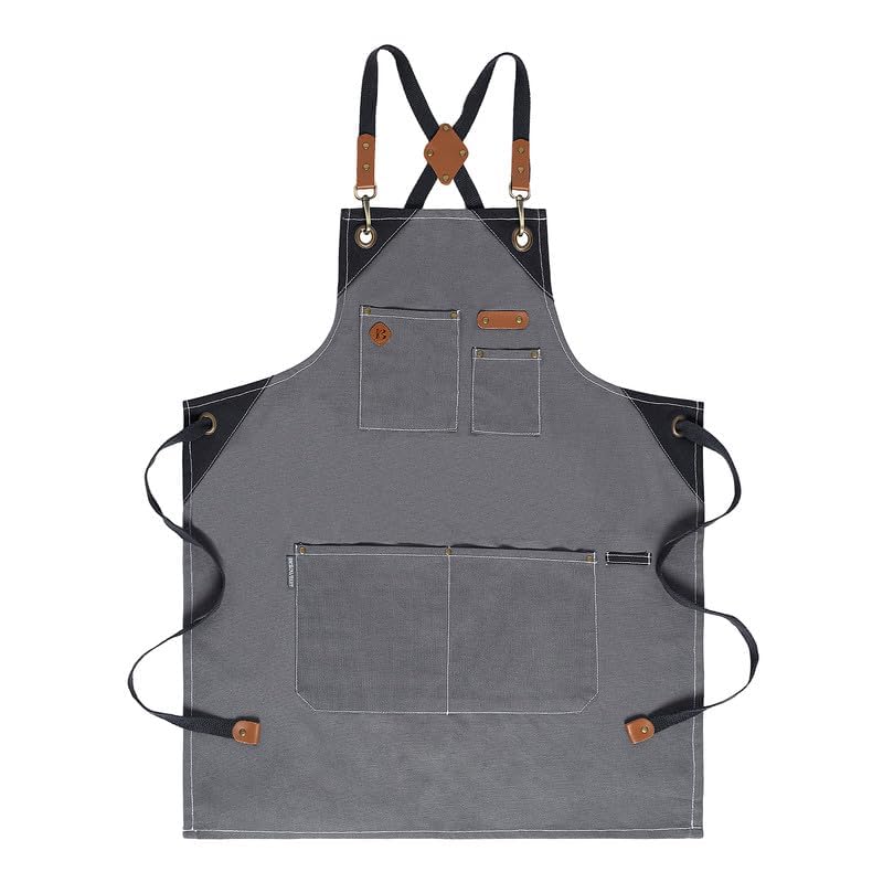 Chef Apron Recycled Cotton Kitchen Apron with an Adjustable Neck with Long Ties (2 Count)