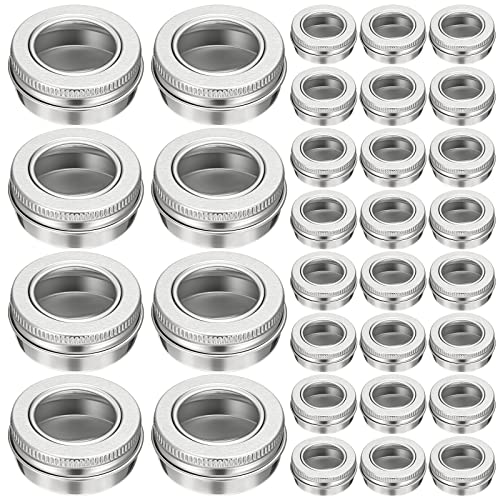 100 Pcs 0.5 Ounce Aluminum Tin Jar 15 ml Refillable Containers Clear Top Screw Lid Round Tin Container Bottle for Cosmetic