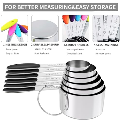 Stainless Steel Measuring Cups and Spoons Set with Silicone Handle