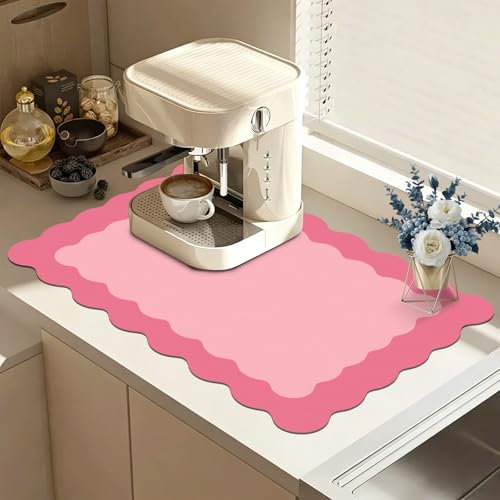 Rose Pink Scalloped Coffee Mat for Countertop Coffee Bar Mat Matt