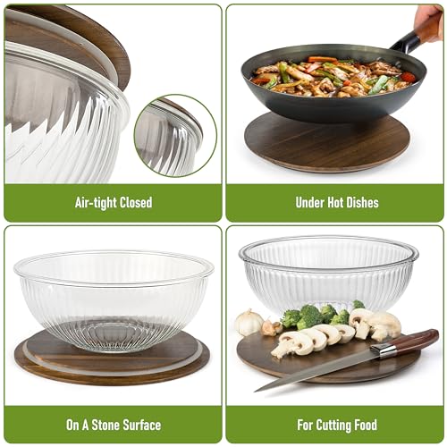 Stackable Glass Mixing Bowls with Acacia Lids Set of 5