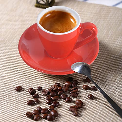 Porcelain Espresso Cup with Saucer And Stainless Steel mini Spoons (7 Count)