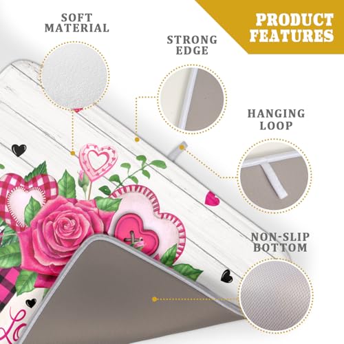 Valentine's Day Rose Flower Dish Drying Mat for Kitchen Counter