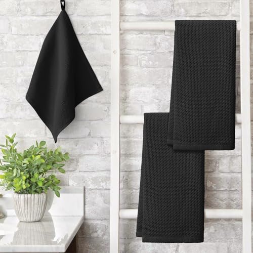 100% Cotton Black Waffle Weave Kitchen Dish Cloths (4 Count)