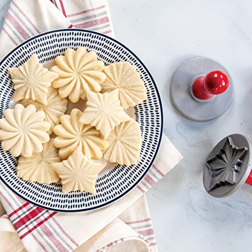 Pretty Pleated Cookie Stamps Silver Cast Aluminum with Wood Handles