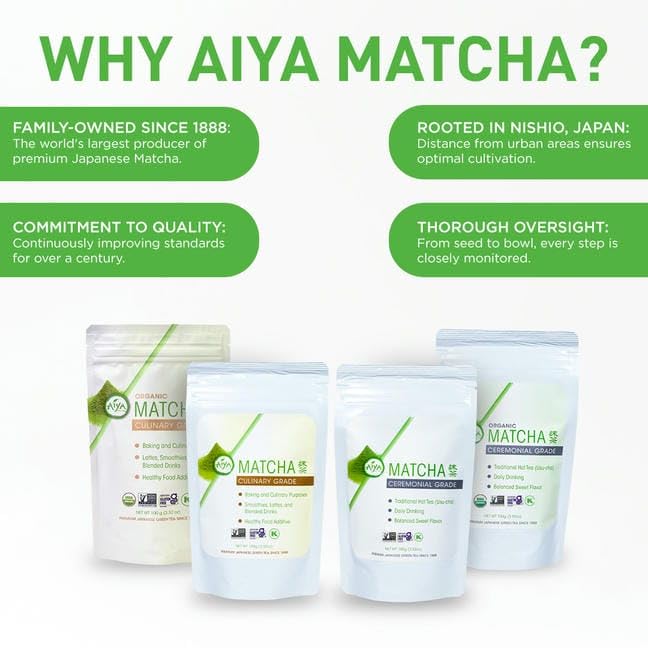 Aiya Certified USDA Japanese Organic Ceremonial Grade Matcha Green Tea Powder (3.5 Ounce)