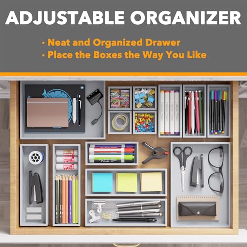 14 Piece Bamboo Drawer Organizer Storage Boxes Set
