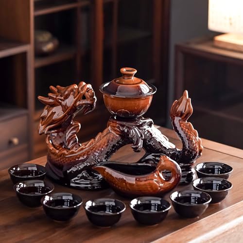 Ceramic Teapot with Infuser Semi Automatic Tea Set Magic Teapot with 8 cups Gradient Color