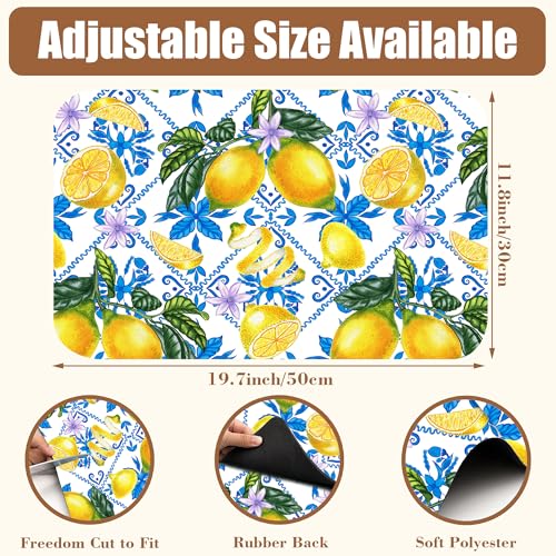 Lemon Fruit and Purple Flower Coffee Mat Absorbent Dish Drying Mat for Kitchen Counter Hide Stain Rubber Backed Coffee Bar Accessories Fit Under Espresso Machine Dish Drainer