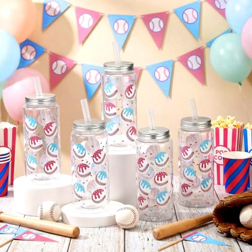 24 Pcs Ice Cream Drip Baseball Cups 14.2oz Tumbler Cups with Lids and Straws Bulk Baseball Drip Party Gifts Favor Ice Cream Plastic Reusable Cup for Sports Theme Party Team Gifts (12 Count)
