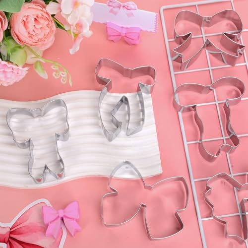 6Pcs Bow Cookie Cutters 3.9" Coquette Bowknot Shape Cookie Cutting Molds Biscuit Cutters for Women Birthday Wedding Baby Shower DIY Craft Baking Supplies (6 Count)