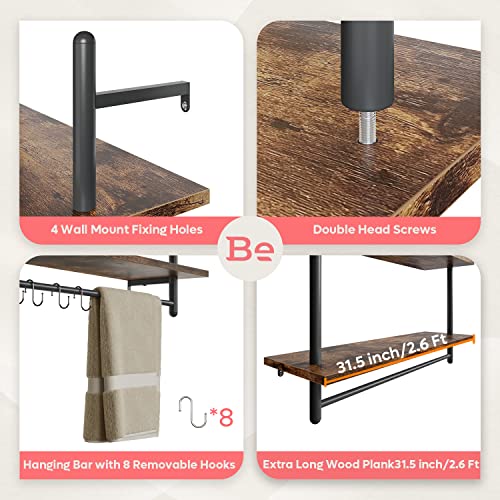 31" Industrial Pipe Wall Shelf with Towel Bar