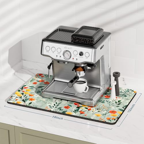 Coffee Mat 12" x 19" Cute Coffee Bar Mats for Espresso Machine Station Accessories and Organizer