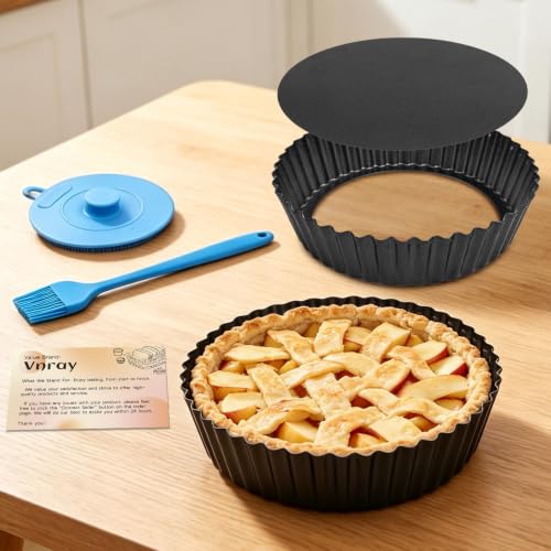 2 Pack 9.5 Inch Pie Pan with Removable Bottom for Baking Deep Quiche Dish (2 Count)