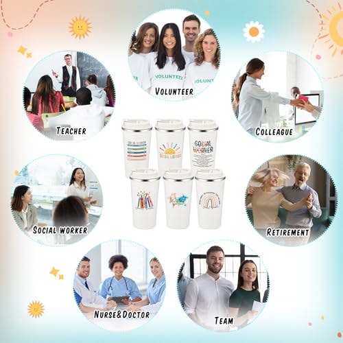 6 Pcs Graduation Gift for Bsw Msw Dsw Social Worker Appreciation Gifts for Women Men Coworker Office Stainless Steel Insulated Tumblers Coffee Travel Mug Cup with Lid (6 Count)