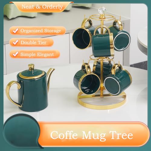 Double Tier Coffee Mug Tree Holder for Counter 6 Hooks
