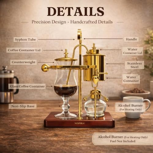 Belgium Royal Family Balance Syphon Unique Gravity Vintage Coffee Maker Vacuum Brewing System Gold 500 ml