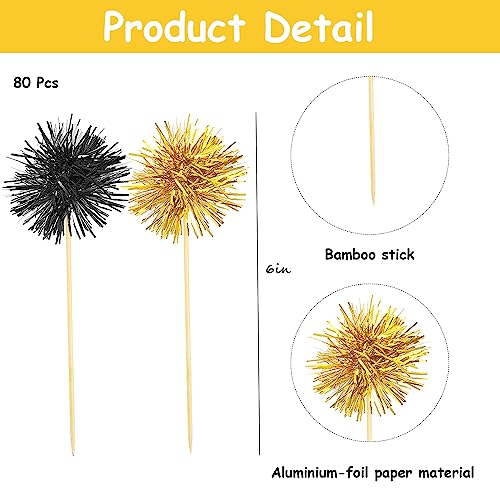 80 Pcs Firework Cupcake Topper Gold Graduation Cake Decorations Foil Frill Toothpicks for Party Decoration (80 Count)