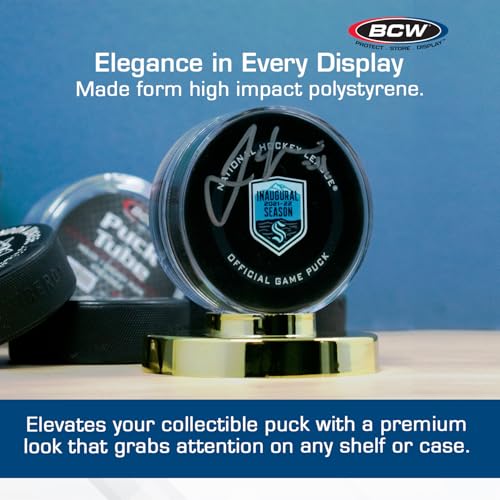 Hockey Puck Display Case with Gold Base