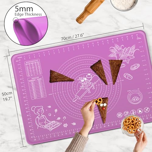 Silicone Baking Mat 28" x 20" Extra Thickness Dough Rolling Mat with Measurements and Edge Heightening