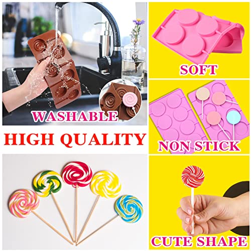 Silicone Lollipop Molds Candy Molds Silicone Sucker Molds Hard Candy Mold & 2x8 Rounds Nonstick Lollipop Mold With 20 Sticks for Candies