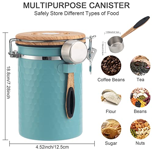 Coffee Canisters Airtight Coffee Bean Storage Container Kitchen Stainless Steel Food Storage Container with Scoop Date Tracker & CO2 Valve 61Fl Oz (60.8652 Fl Oz)