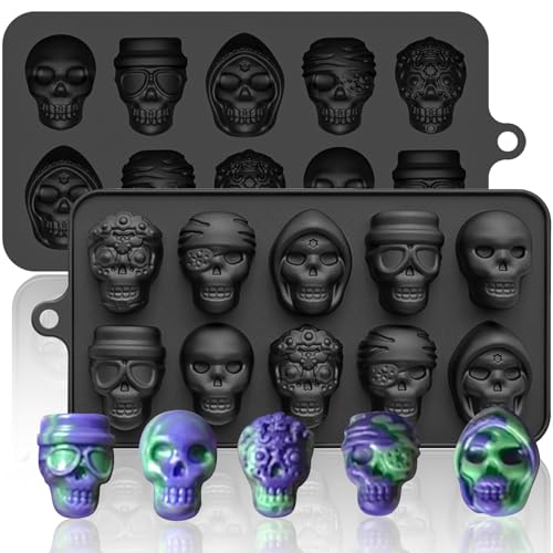 Skull Silicone Molds Halloween 2 Pack 10 Cavity for Chocolate Candy