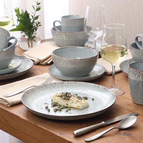 Jasper 16 Piece Plates and Bowls Reactive Glaze Dishes Stoneware Ceramic Dinnerware Set