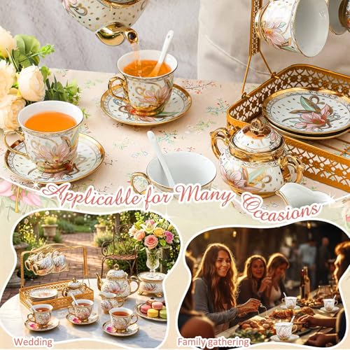 22 Pcs Vintage Porcelain Tea Sets for Adults (22 Count)