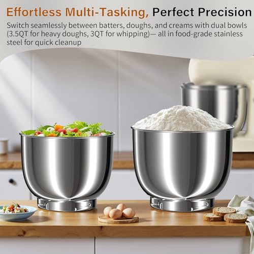 Stand Mixer with 3QT+3.5QT Dual Bowls