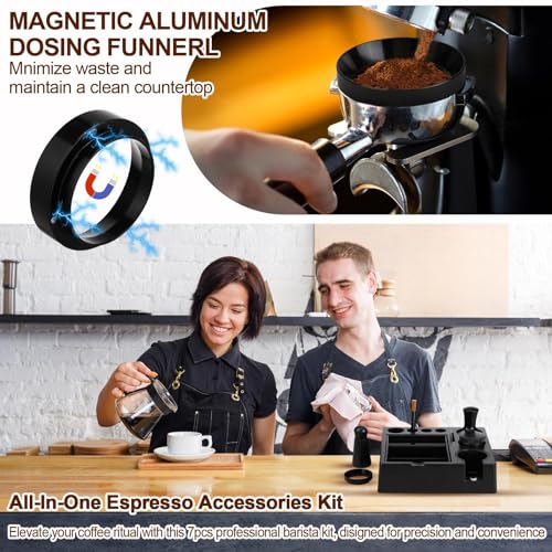53mm Black 7 Pcs Espresso Accessories Kit with Tamping Station (7 Count)