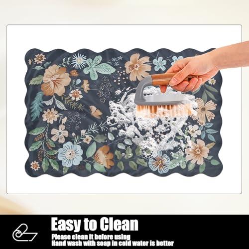 Scalloped Bohemian Coffee Bar Mat Dish Drying Mats for Kitchen Counter