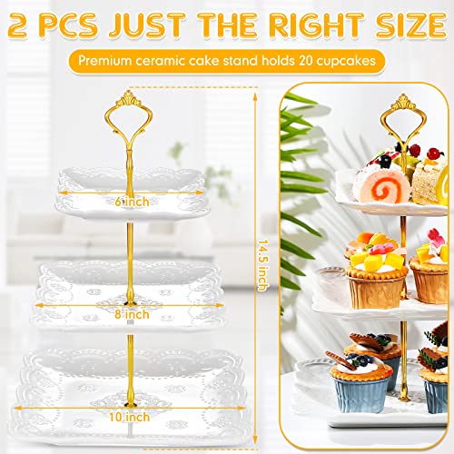 2 Pcs 3 Tier Porcelain Cupcake Stand (6 Count)