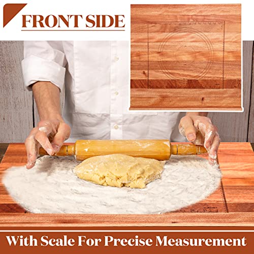 Walnut Pastry Board with Lip for Rolling Dough 24" x 22.8" x 1.5" Large Wooden Cutting Chopping Kneading Board with Engraved Measurements for Counter Tabletop Kitchen