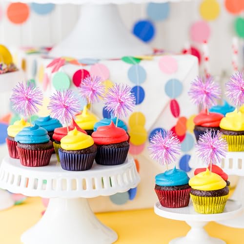 30Pcs Foil Firework Cupcake Toppers Sparkle Tinsel Cake Toppers Tinsel Drink Cake Decoration Cocktail Picks for Birthday Wedding Graduation Party Supplies Laser Rose Red (30 Count)