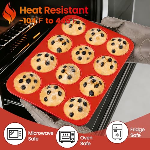 Silicone Muffin Pan 3 Pack Regular 12 Cup Muffin Tin for Baking Banana Muffins Cupcakes Egg Muffins (3 Count)