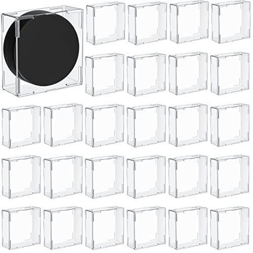 30 Pcs Hockey Puck Display Case Square Holder with Snap Closure (30 Count)