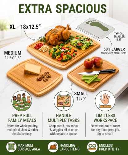 INDESTRUCTIBLE Extra Large Bamboo Cutting Board Set of 3 with Vertical Grain Strength Technology (3 Count)