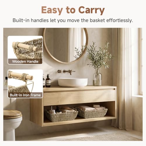 Hand Woven Jumbo Storage Baskets with Wooden Handles (2 Count)
